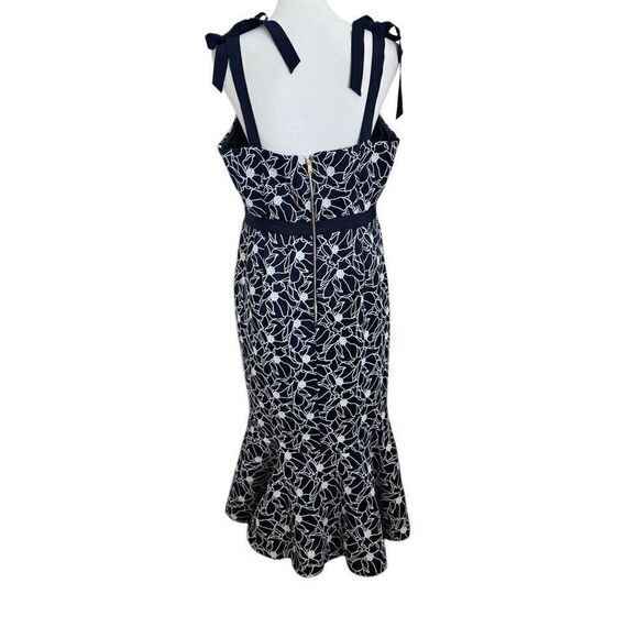 J. Crew Eyelet Midi Dress with Flounce Hem Navy Blue White Floral Size 14 - Picture 2 of 5